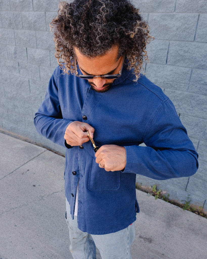 Shepherds Shirt in Vintage Blue Hemp Canvas Shirts Tops Imperfects- Mens
