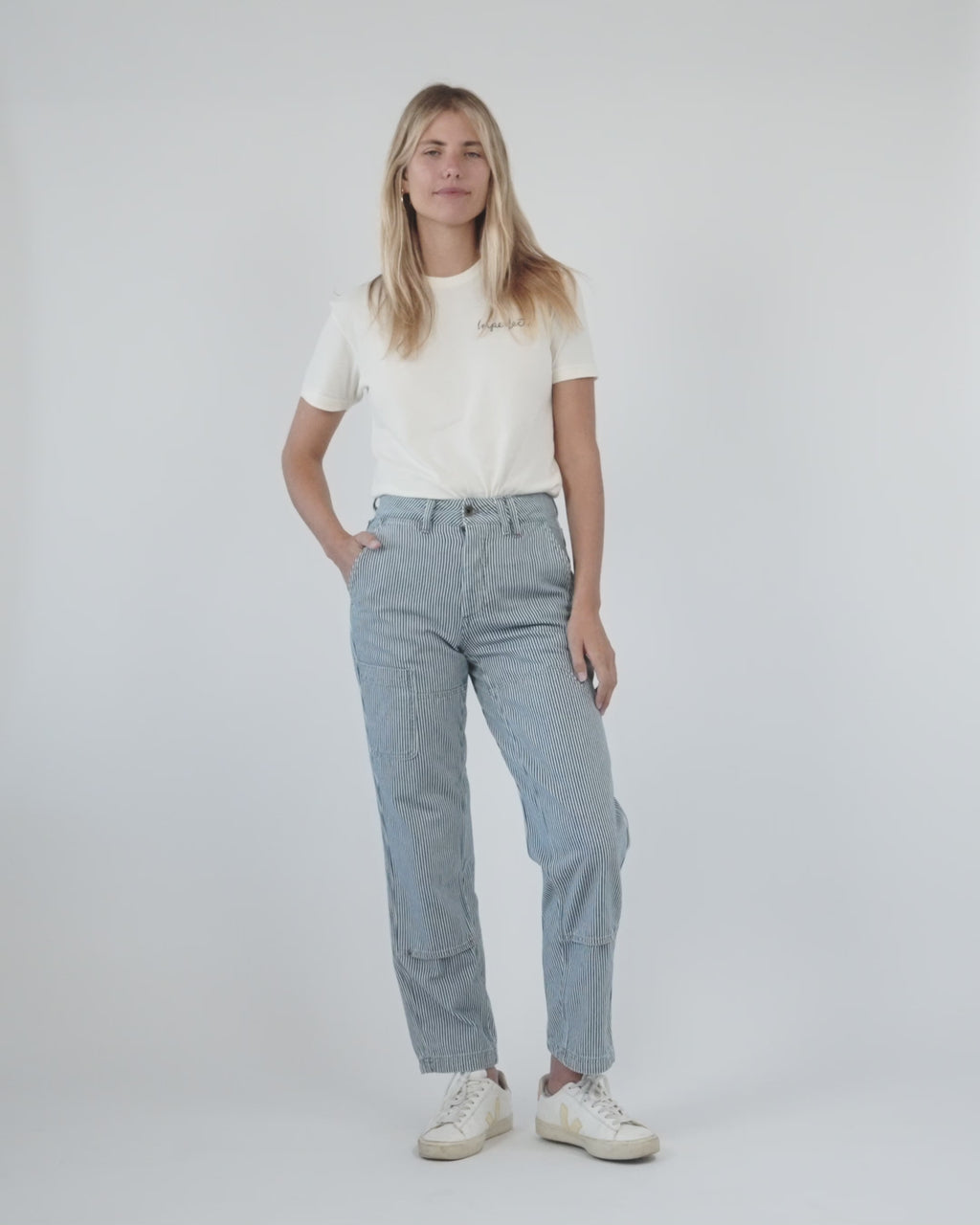 Imperfects - Courier Pant in Indigo Hickory Stripe | Weathered Wash - Womens