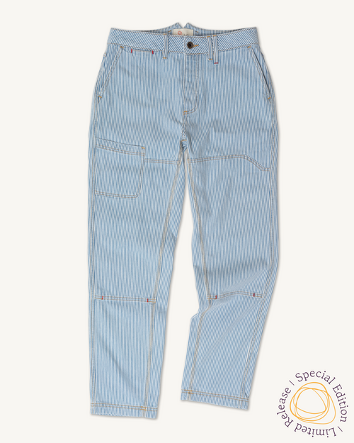 うーぱーるーぱー imperf imperf Drawcord Pants Courier Pant Sharp Fit in Indigo Hickory Stripe – Imperfects
