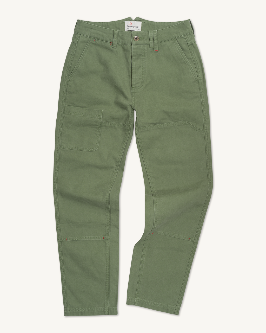 Courier pant Sharp fit in Olive. Flat-lay. 