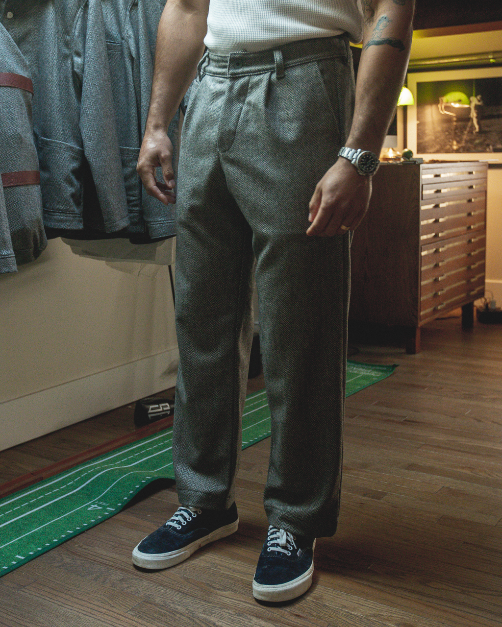 Mr. Lynch's 1201M Trouser in Irish Herringbone & Blue Label Silk