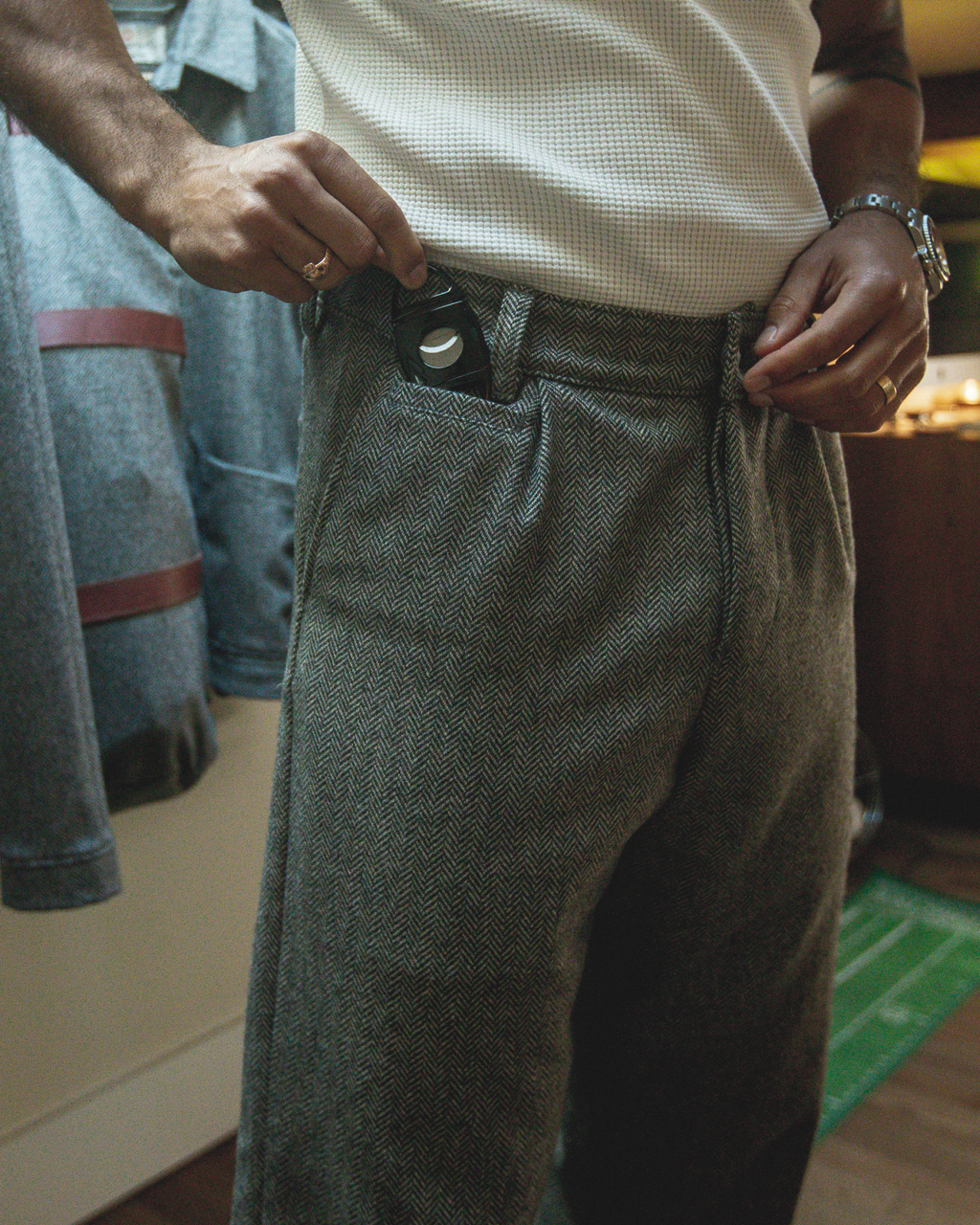 Mr. Lynch's 1201M Trouser in Irish Herringbone & Blue Label Silk