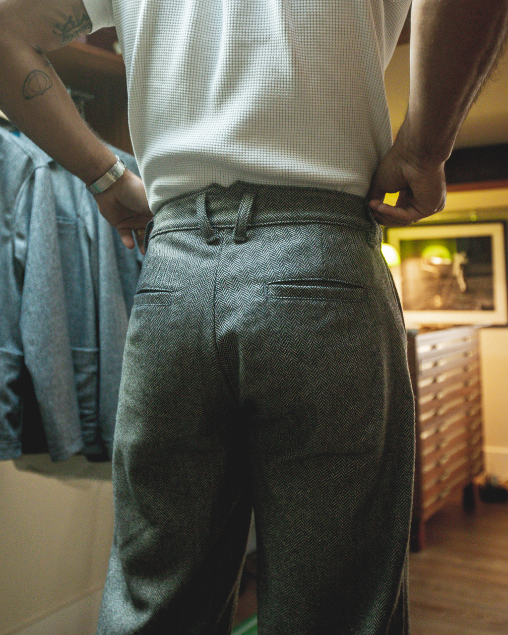 Mr. Lynch's 1201M Trouser in Irish Herringbone & Blue Label Silk