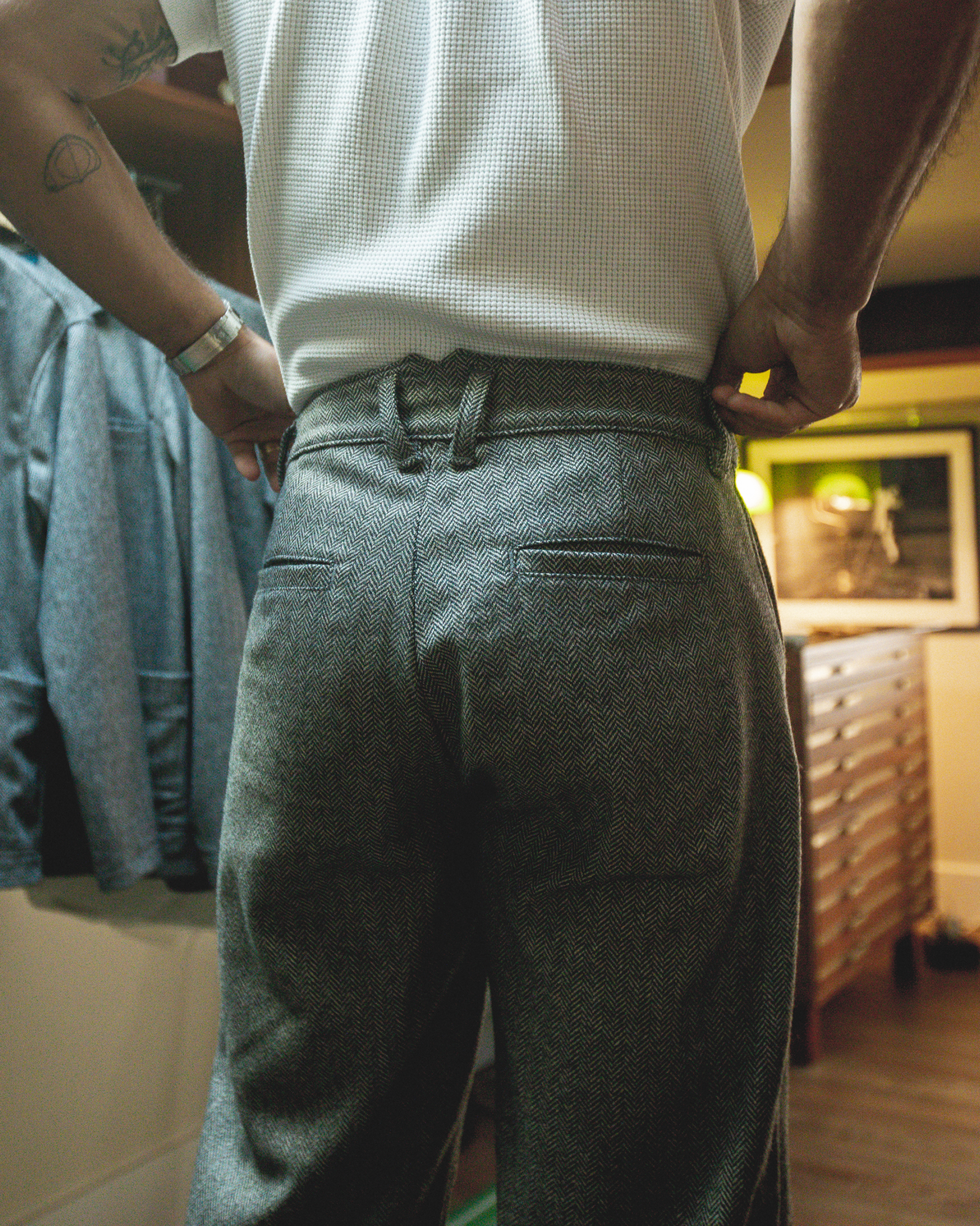 Mr. Lynch's 1201M Trouser in Irish Herringbone & Blue Label Silk