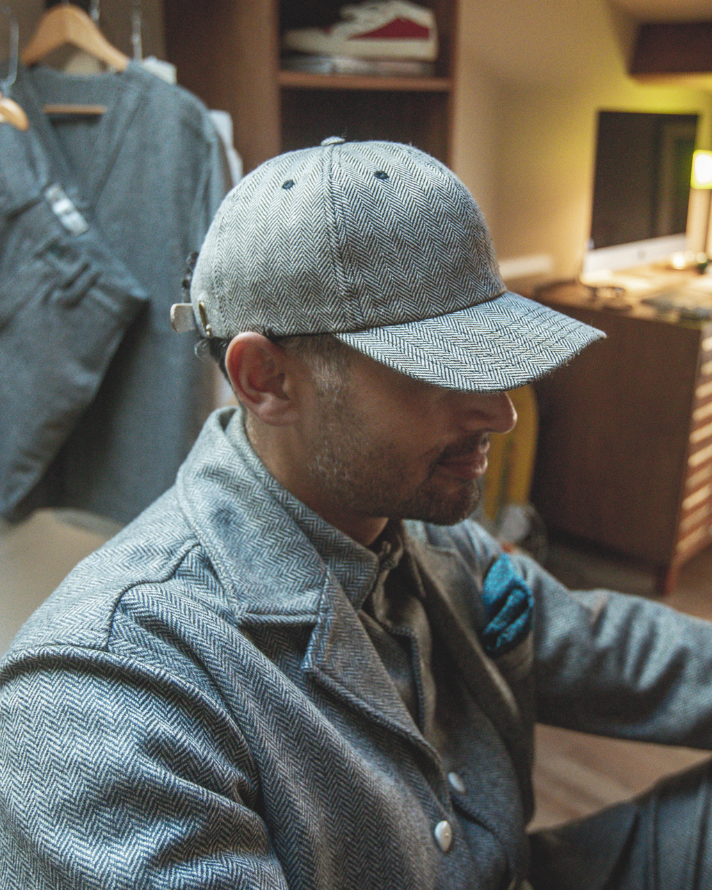 Traveler's Cap in Irish Herringbone & Football Leather