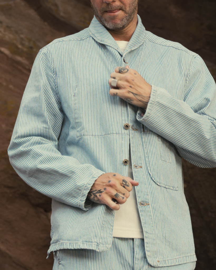 Imperfects - Shepherds Shirt in Indigo Hickory Stripe | Gold Thread Special | Vintage Wash - Mens