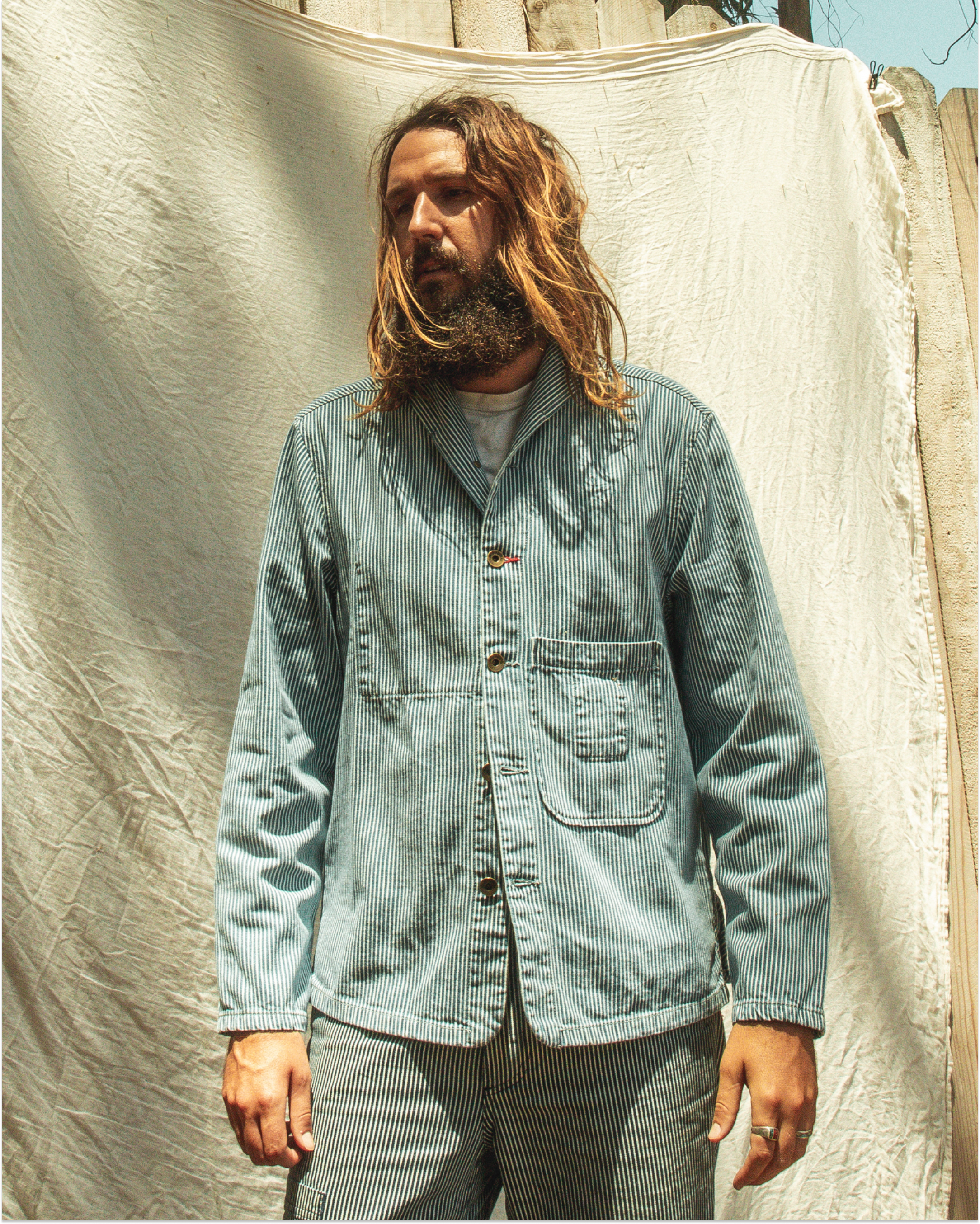 Shepherds Shirt in Indigo Hickory Stripe Weathered Wash Imperfects