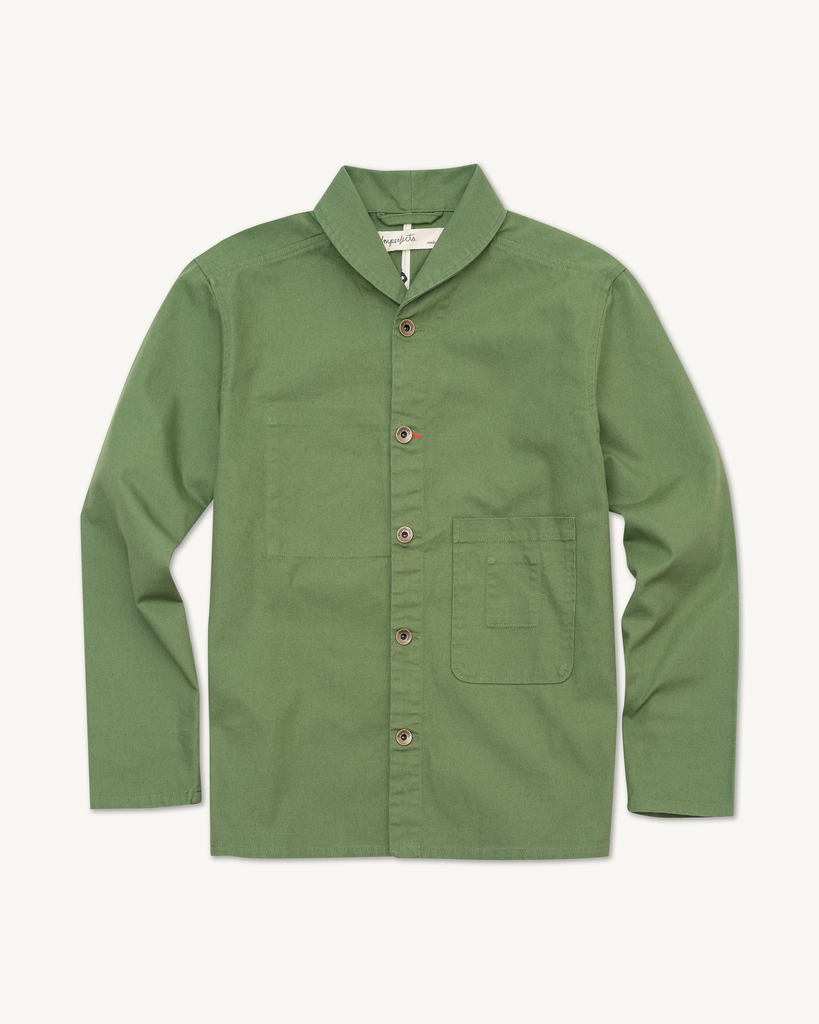 The Shepherds Shirt is a silhouette born of the joining of a family favorite vintage Kimono and a 1920’s French field shirt. This piece has a Kimono style lip collar, French split side seams, and Corozo Buttons. It is finished with a heavy stone wash for effect and comfort and has a refined crop in the sleeves so you can be sure to easily check your timepiece.

Detail

9.2oz, 100% Organic Cotton Canvas
Durable Brass Tack Buttons
Triple Pocketing - One &nbsp;Internal Drop-In Pocket, One External w/ Hidden Co