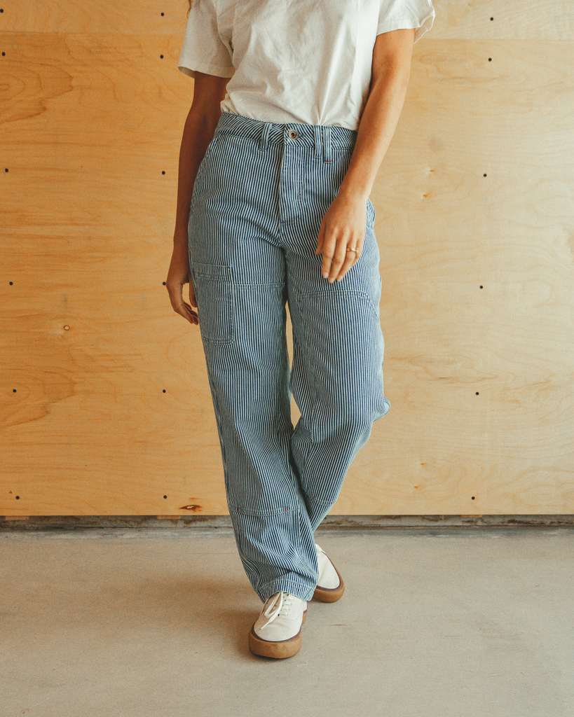 Imperfects - Courier Pant in Indigo Hickory Stripe | Weathered Wash - Womens