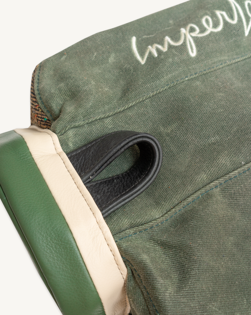 Mr. Lynch's 8" Mac Bag in Fatigue Waxed Canvas and Birthday Herringbone w/ Rasta Crepe Silk-Imperfects Collaboration-Imperfects