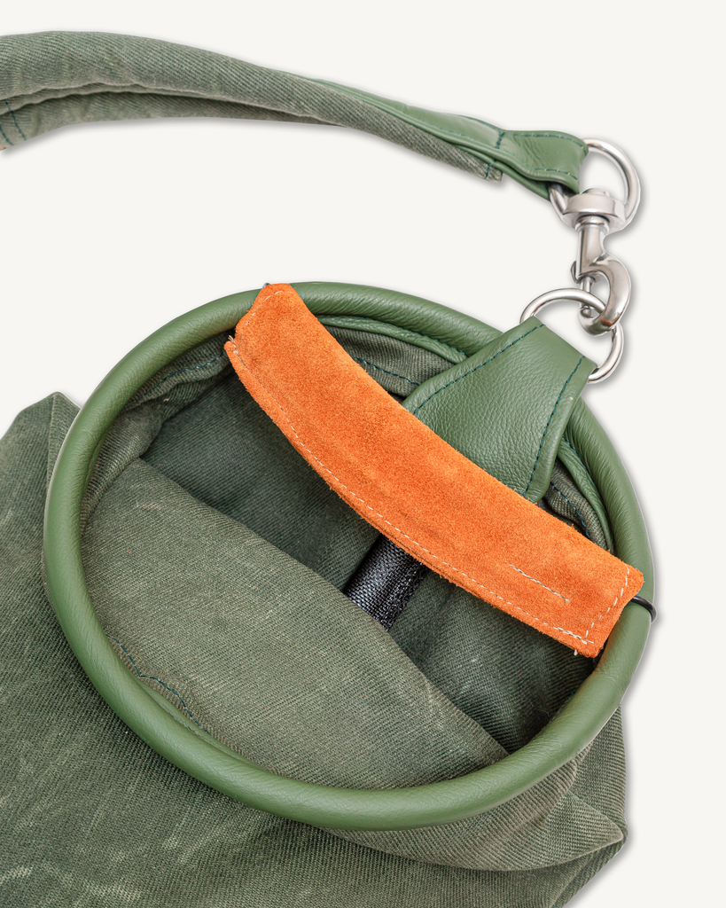 Mr. Lynch's 8" Mac Bag in Fatigue Waxed Canvas and Birthday Herringbone w/ Rasta Crepe Silk-Imperfects Collaboration-Imperfects