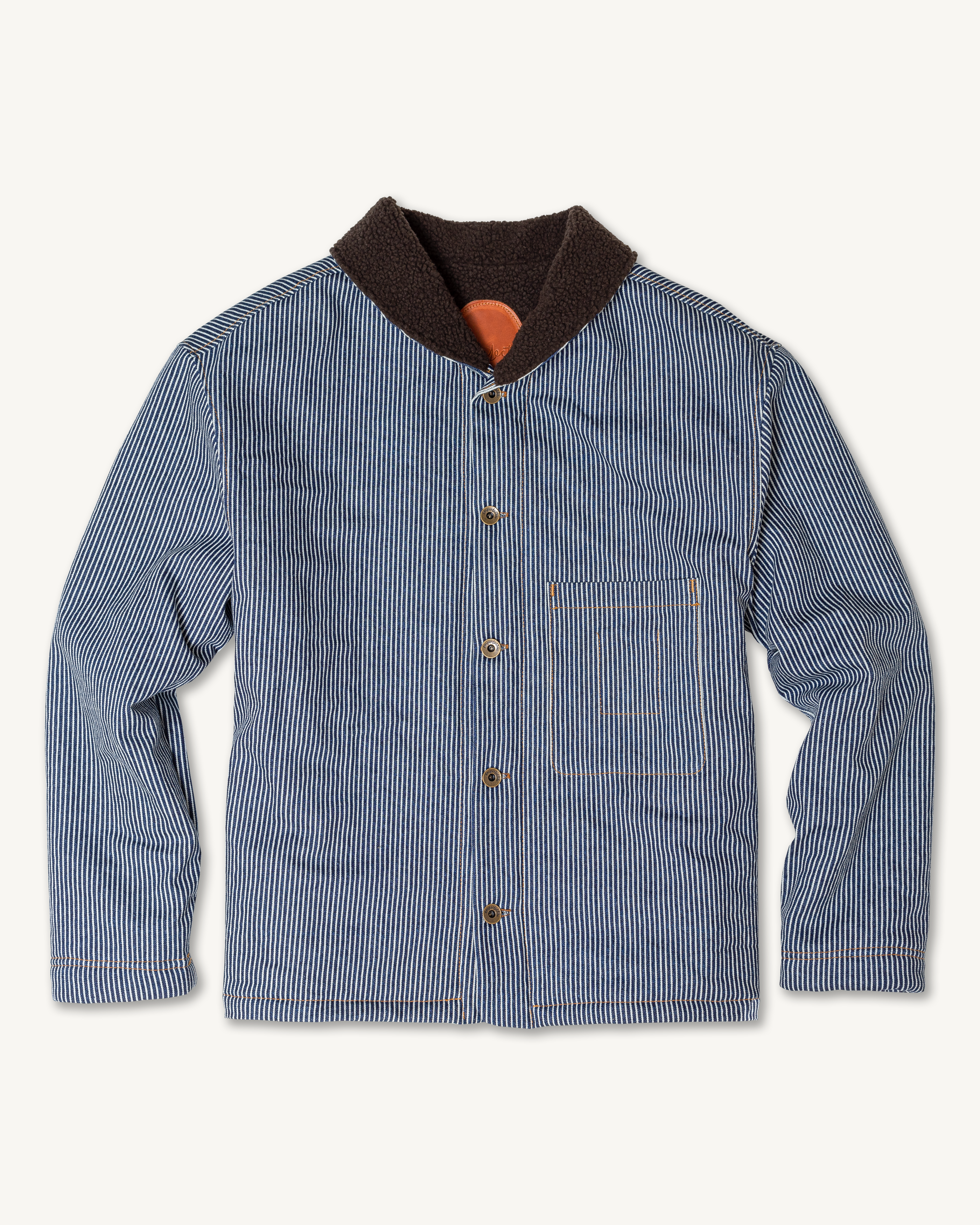 Sherpa Shepherds Shirt in Indigo Hickory Stripe & Teddy Bear Sherpa